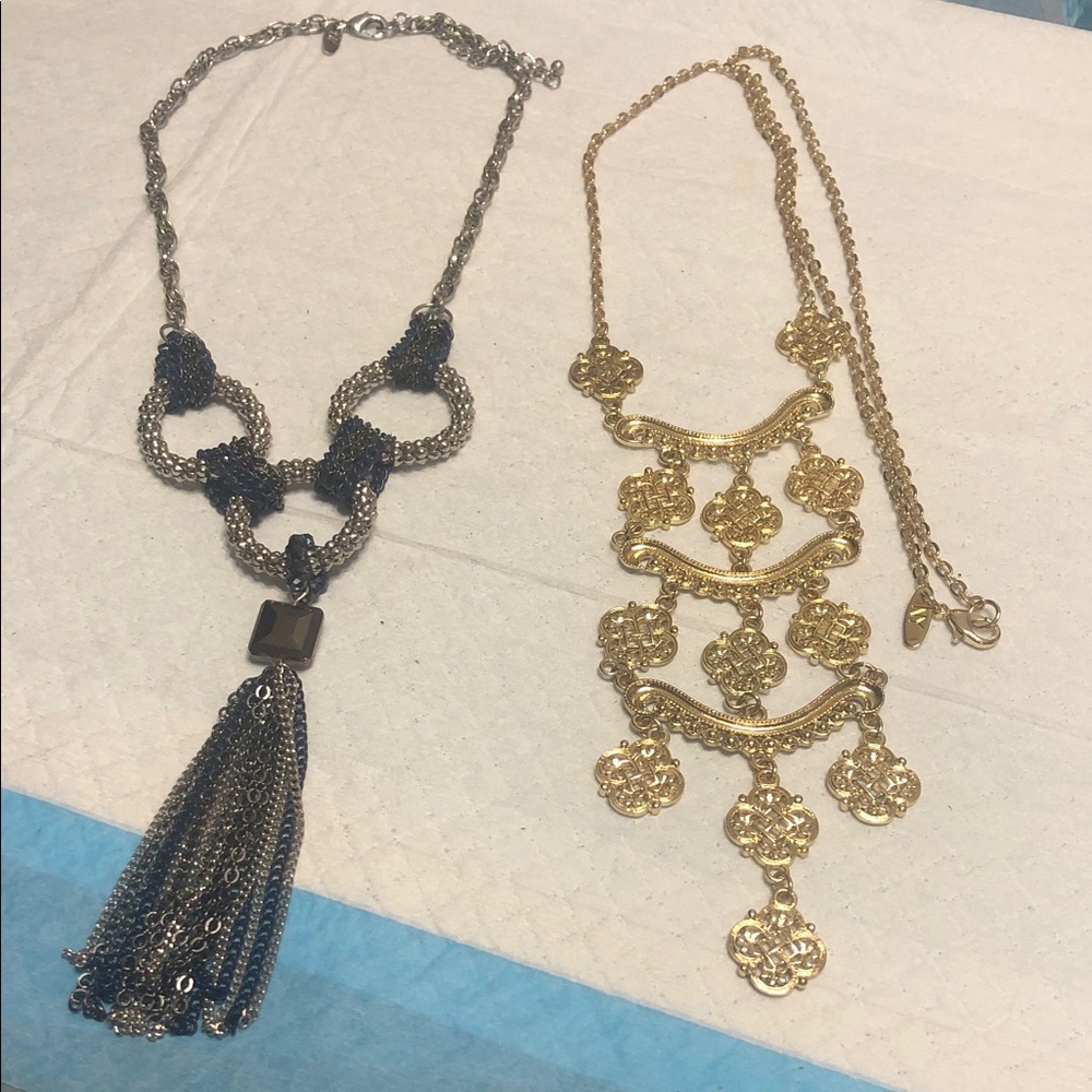 Layered Gold Filigree Statement Necklace — Gold Color